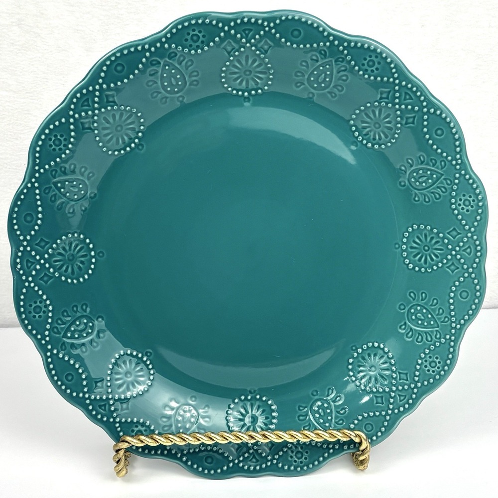 Pioneer Woman Teal Stoneware Cowgirl Lace Dinner Plate 10.75" 82370.01 NEW